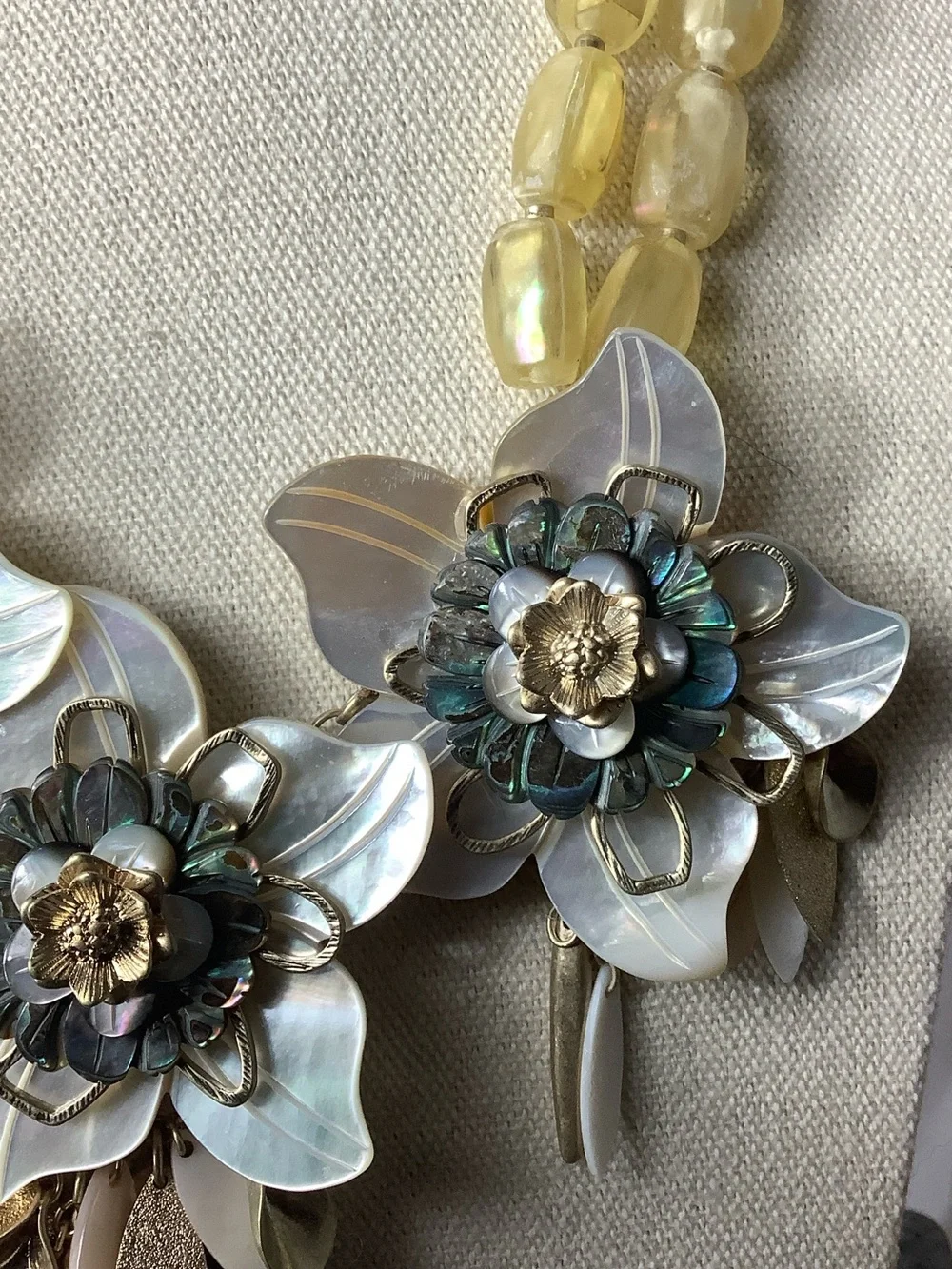 Yellow Beaded Floral Statement Necklace